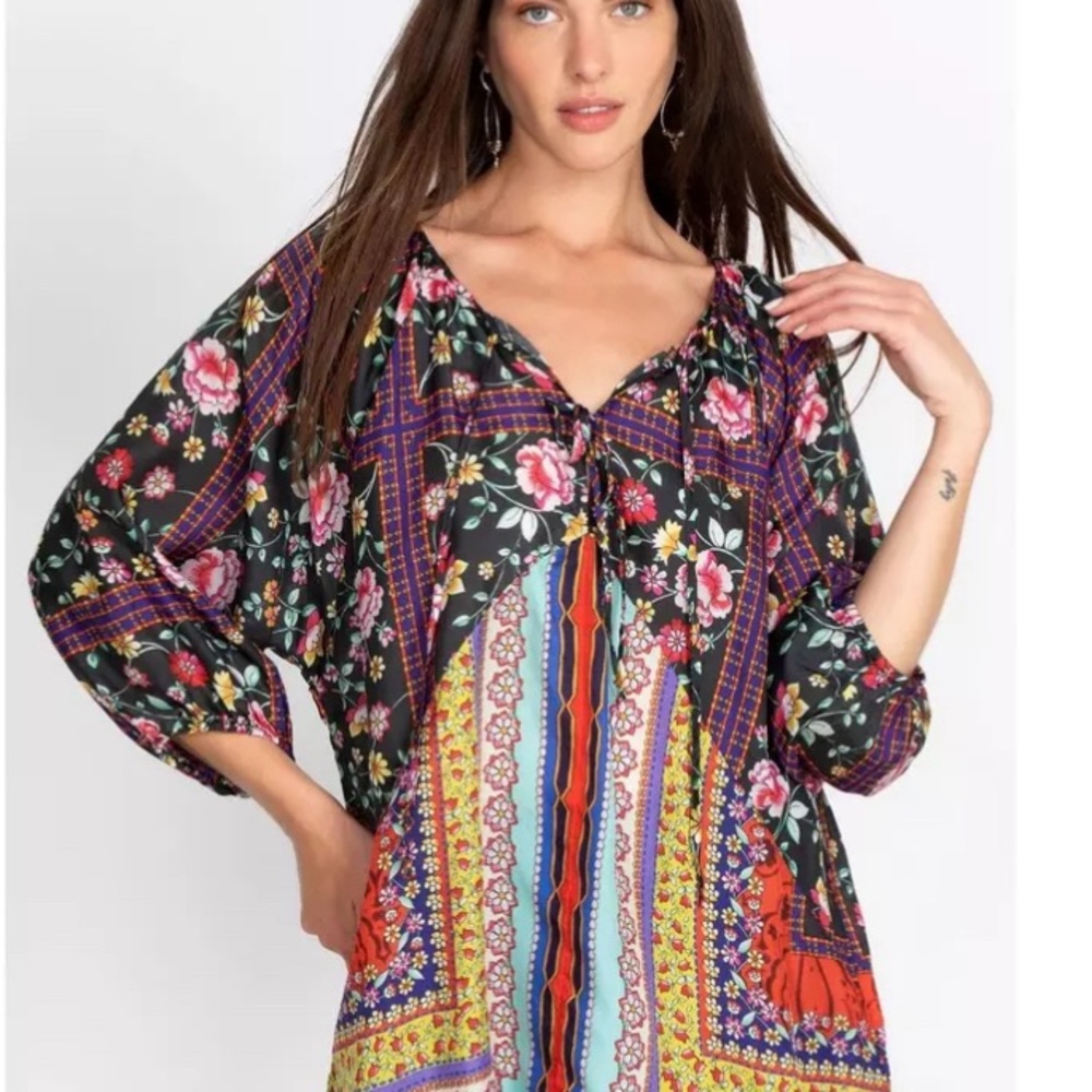 JOHNNY WAS Lookout Electra Tunic/Blouse 100% silk RN# 149414